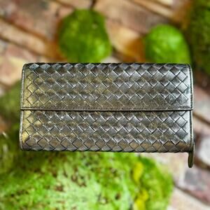 BOTTEGA VENETA Metallic Intrecciato Long Wallet